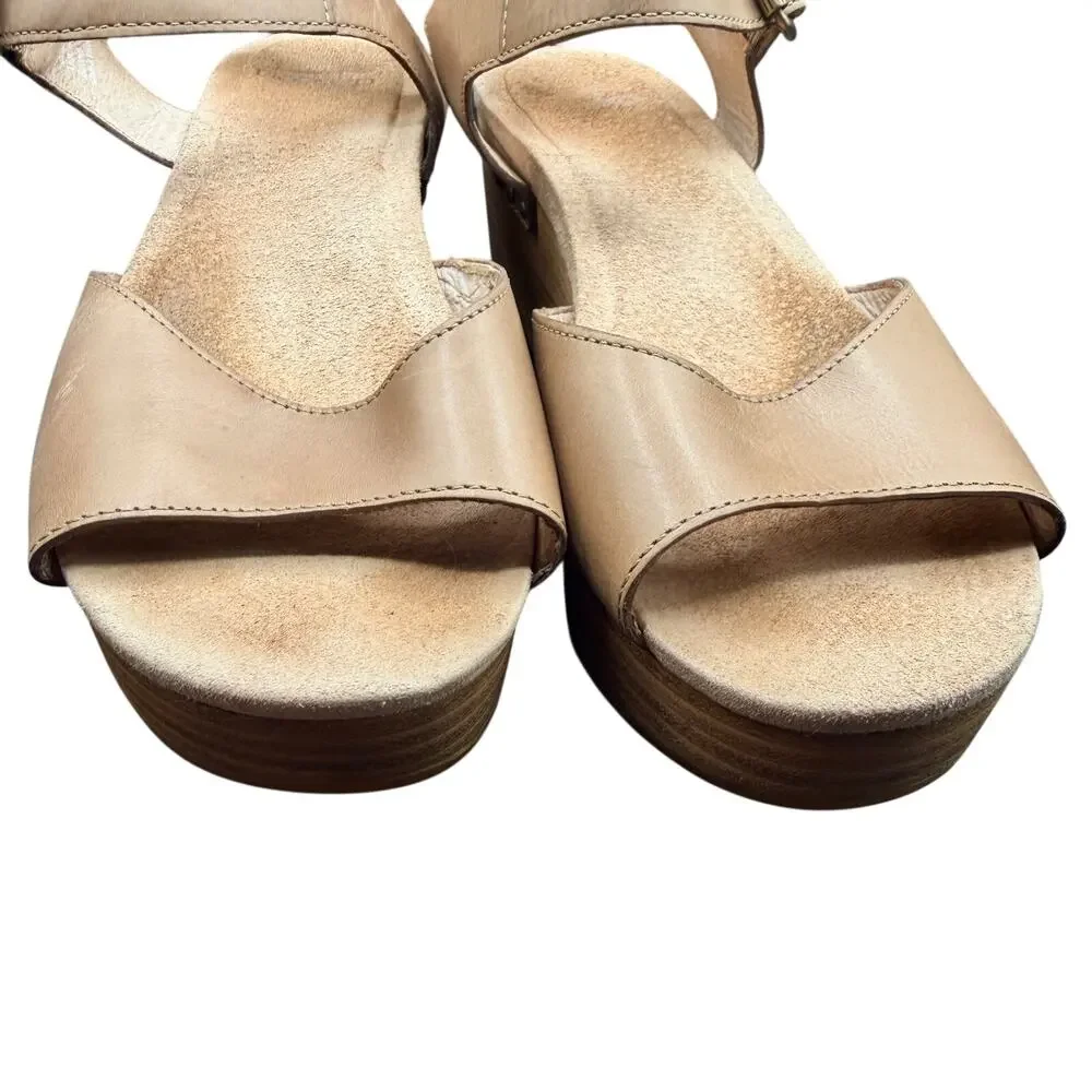 Dansko Leather Wedge Sandals Tan Camel Ankle Strap EU 37 US 6.5-7